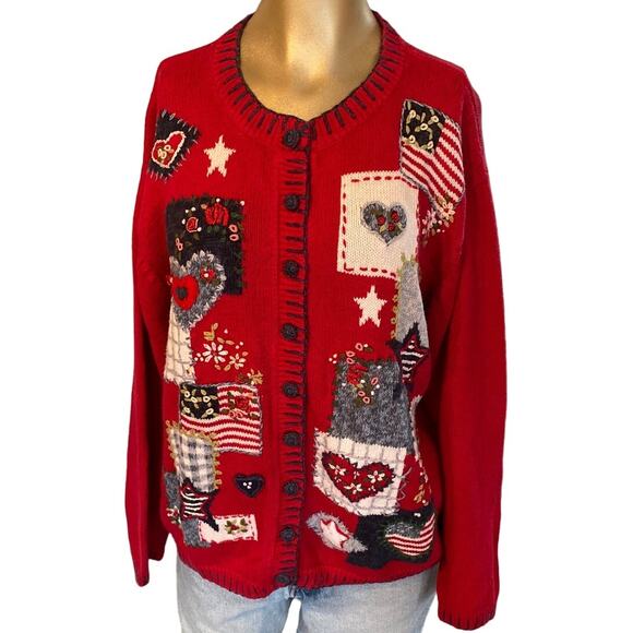 Heirloom Collectibles Women Size Large Y2K 2002 Cardigan Sweater Red - Picture 1 of 8